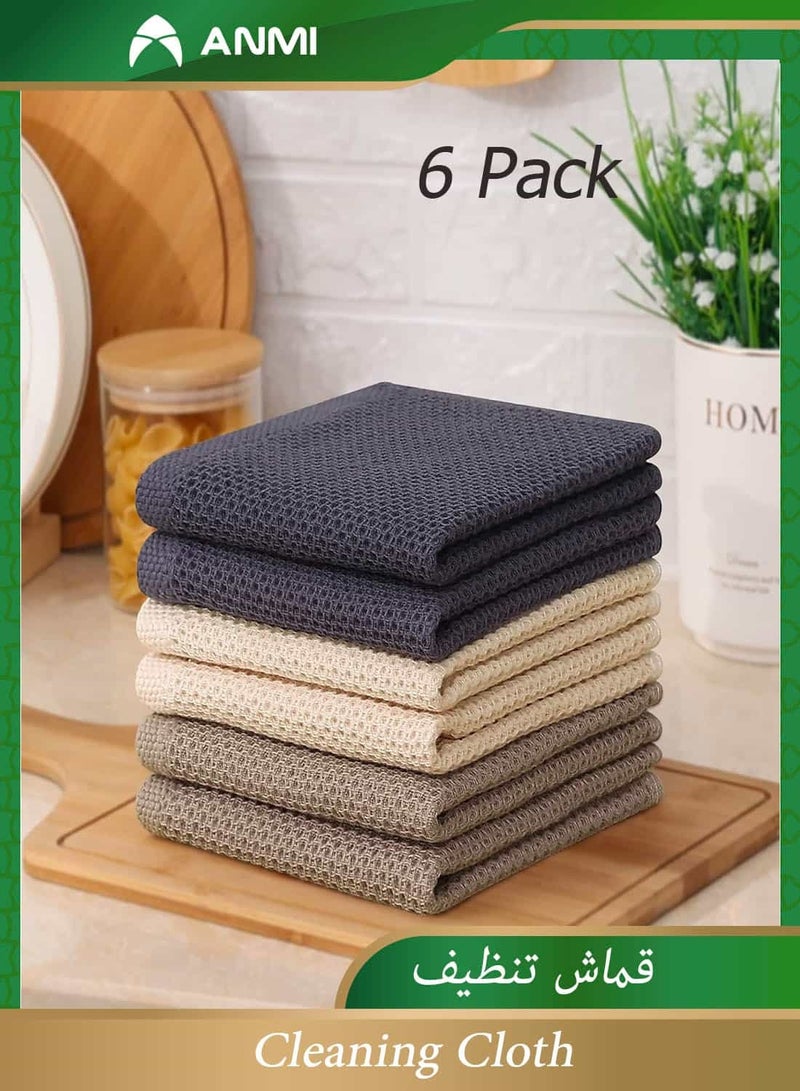 Anmi 6 Pack 100% Cotton Kitchen Dish Cloths, Waffle Weave Kitchen Towels and Dishcloths Sets, Soft and Absorbent Hand Towel Washcloths, 30x30cm(Multicolour) - Image 1